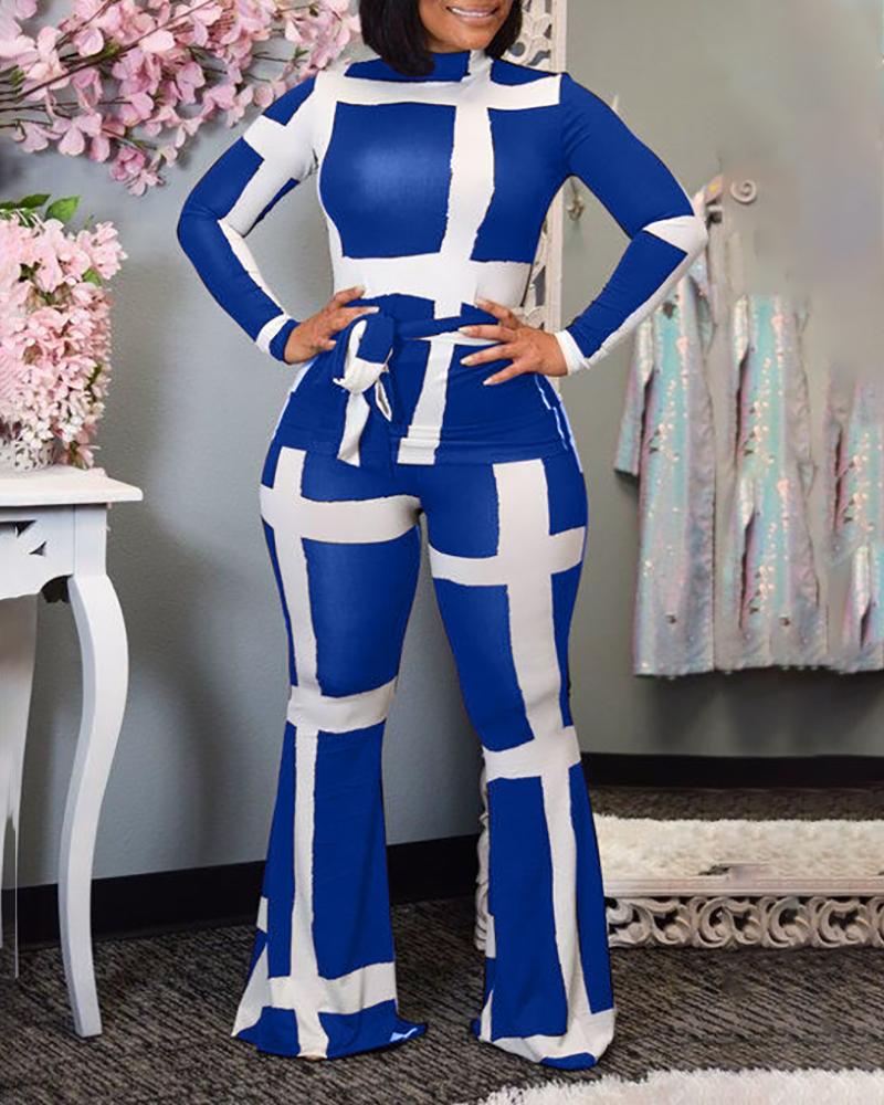 

Colorblock Mock Neck Long Sleeve Top & Pant Sets, Blue