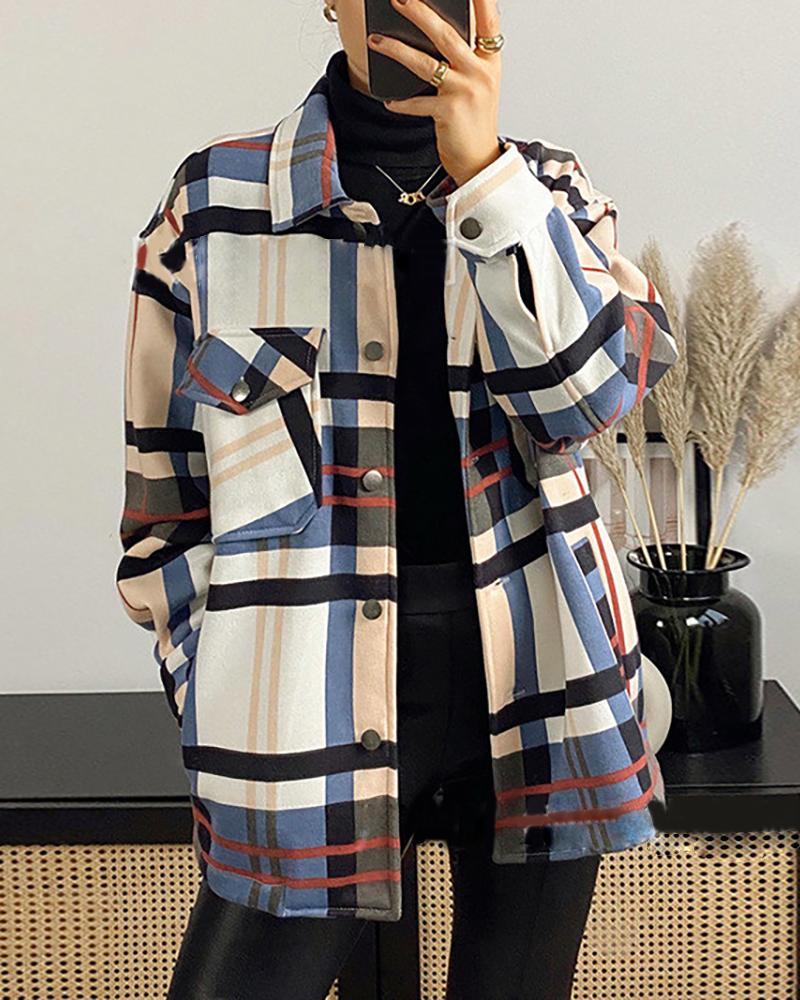 

Buttoned Pocket Design Checked Shacket, Multicolor