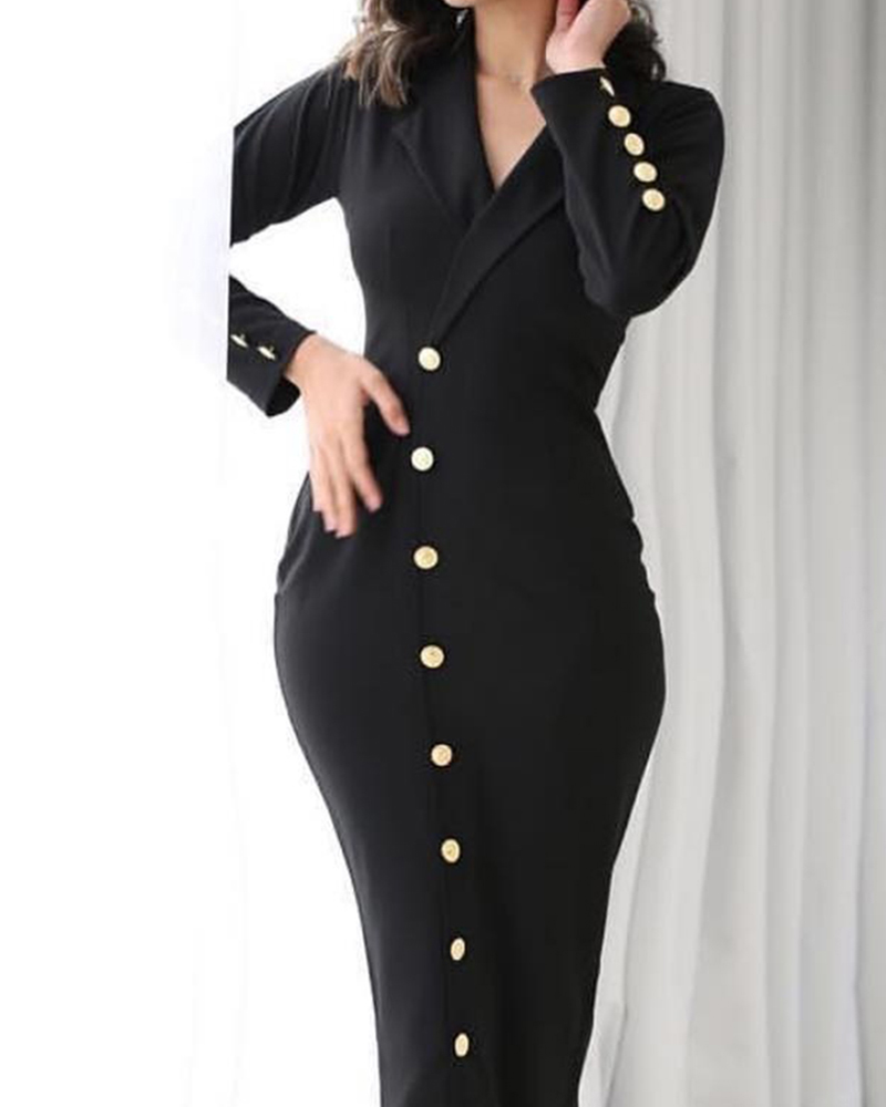 

Long Sleeve Button Detail Blazer Dress, Black