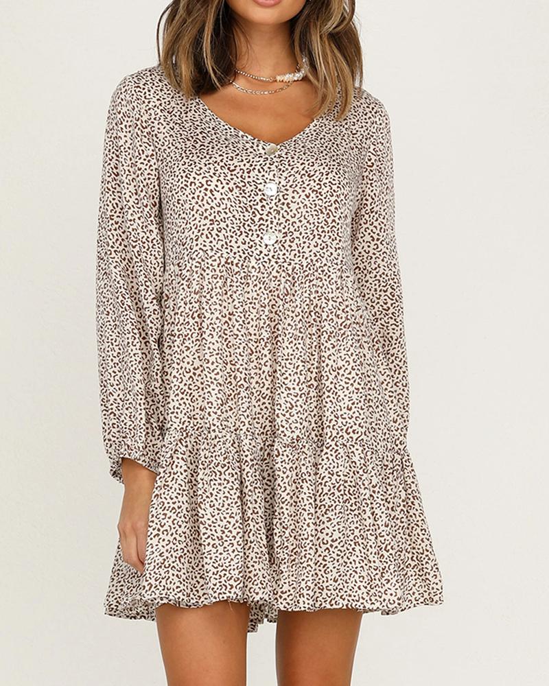

Leopard Bloomer Sleeve Loose Doll Dress, White