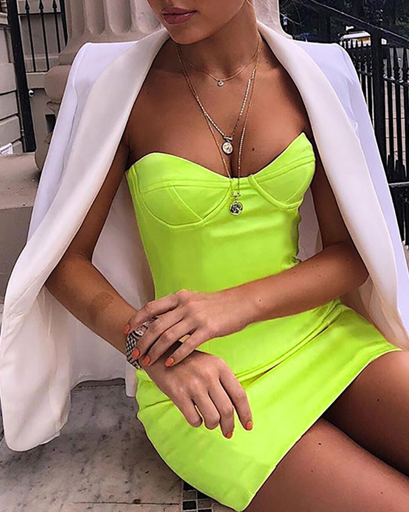 

Solid Straight Across Bodycon Dress, Yellow