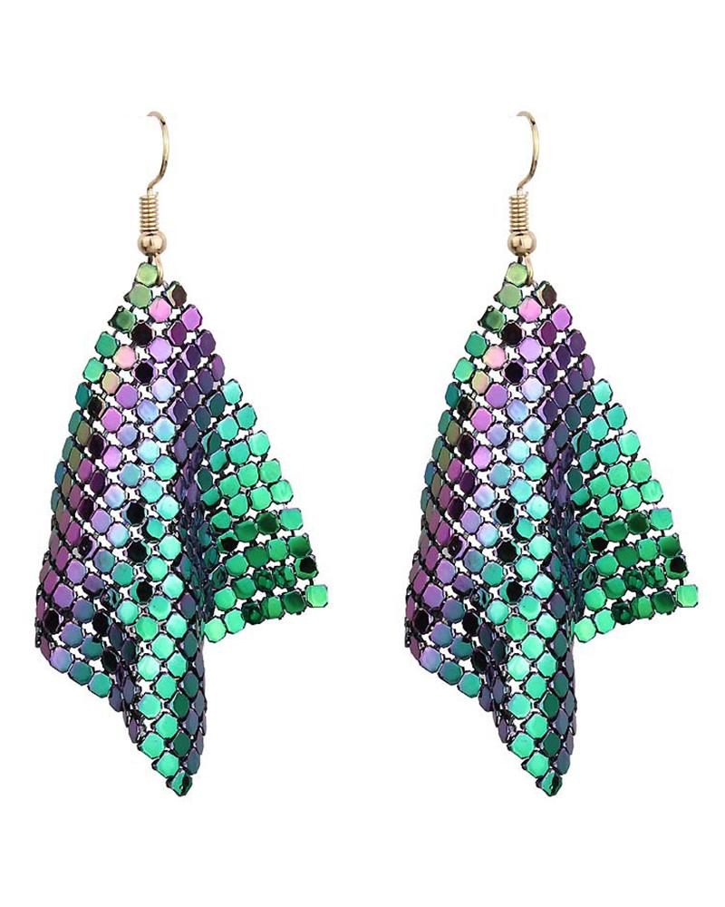 

Geometry Pattern Studded Dangle Drop Earring, Multicolor