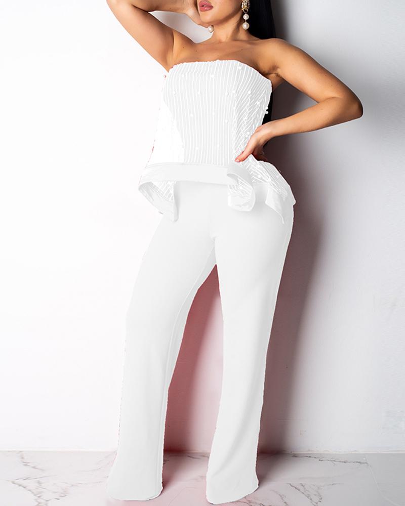 

Mesh Pearl Design Tube Jumpsuit, White