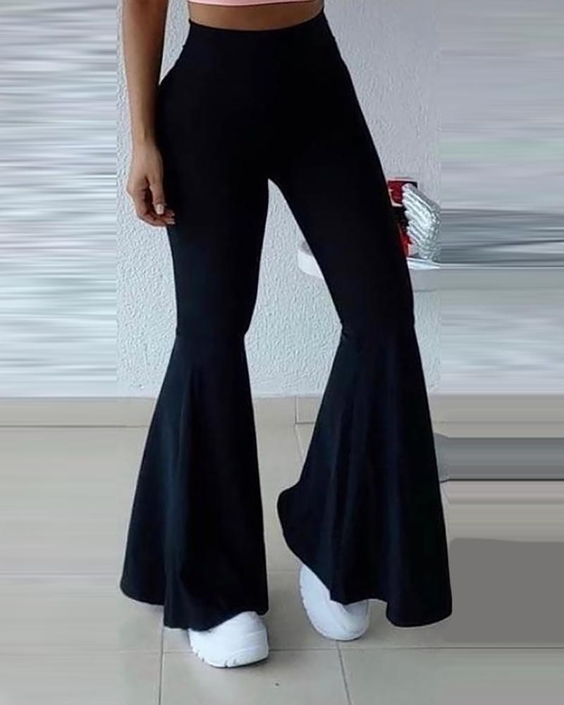 

High Waist Plain Bootcut Pants, Black