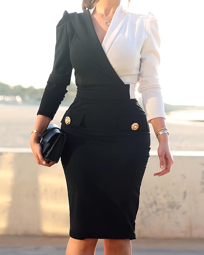 

Two Tone Button Detail Blazer Dress, Black