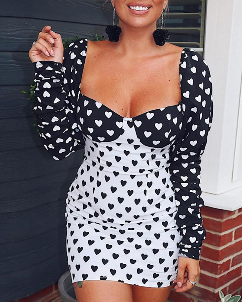 

Dot Colorblock Long Sleeve Ruched Dress, Black