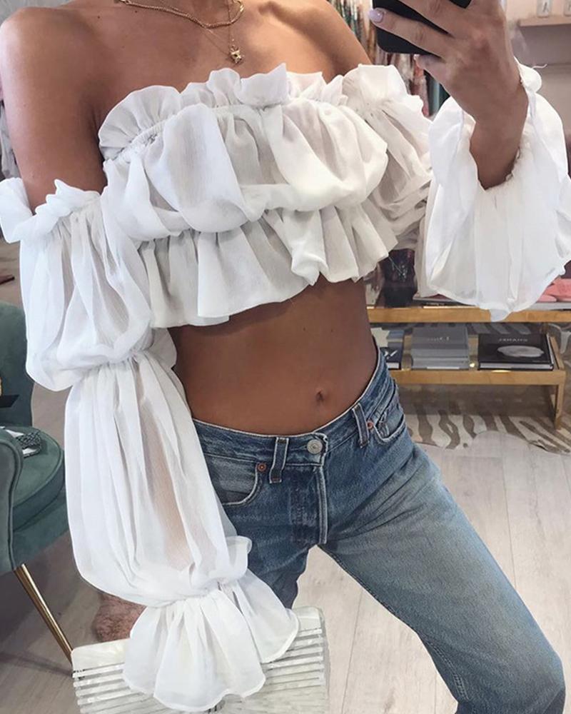 

Off Shoulder Layered Ruffle Top, White