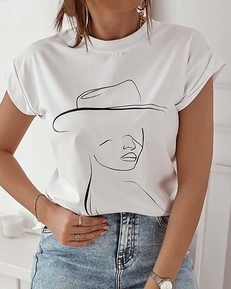 

Print Short Sleeve Casual T-shirt, White