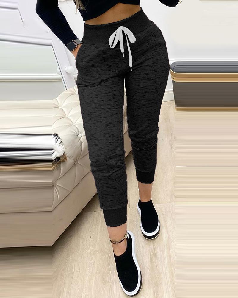 

Plain Drawstring Pocket Design Sweatpants, Black