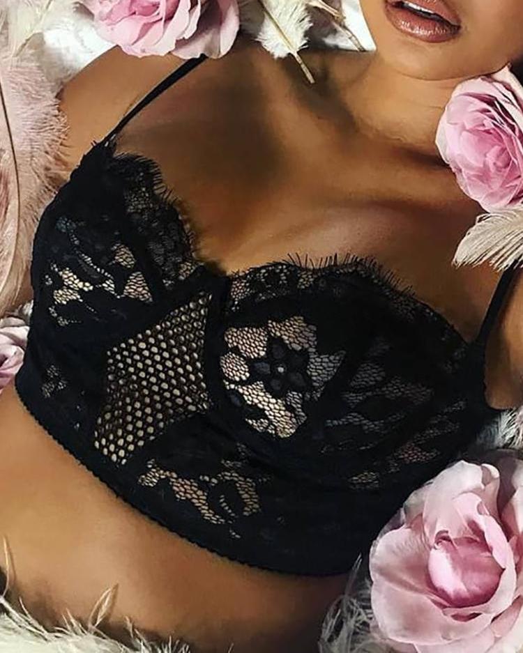 

Eyelash Flora Lace Bralette, Black