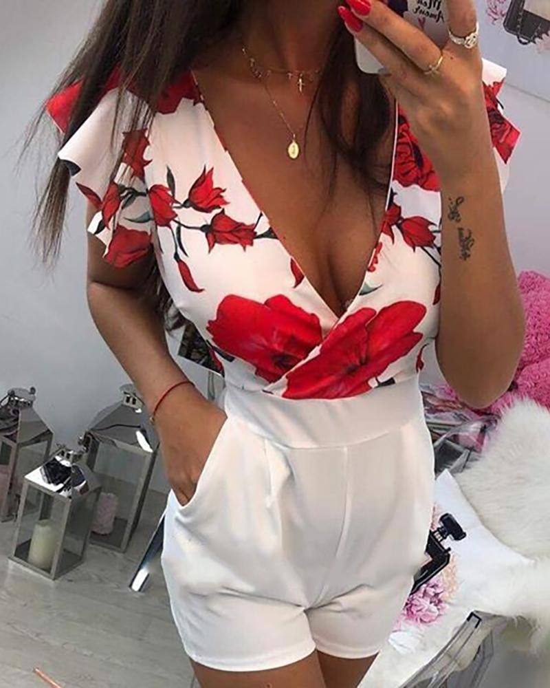 

Flutter Sleeve Floral Print Insert Romper