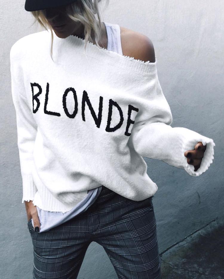 

Letter Print Fringe Hem Casual Sweaters