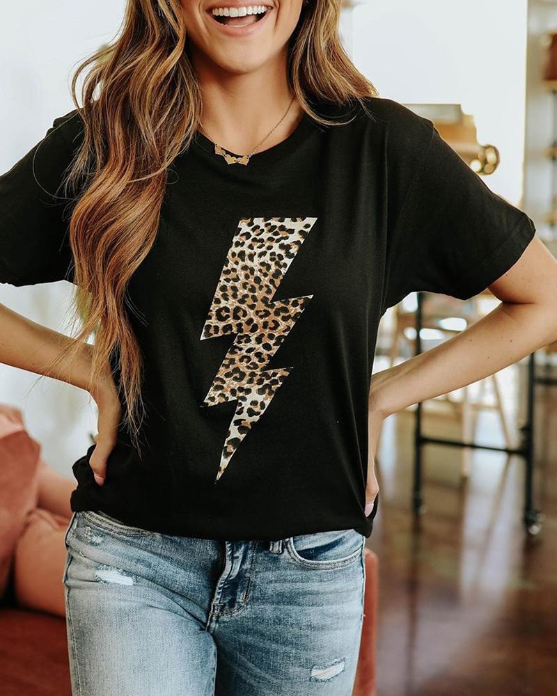 

Print Casual Short Sleeve T-shirt, Leopard