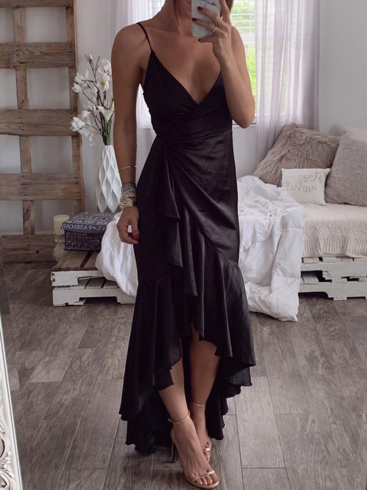 

Wrap Flounced Hem Irregular Evening Dress