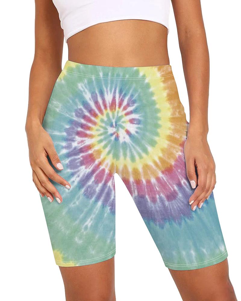 

Tie Dye Print High-Rise Biker Shorts, Blue