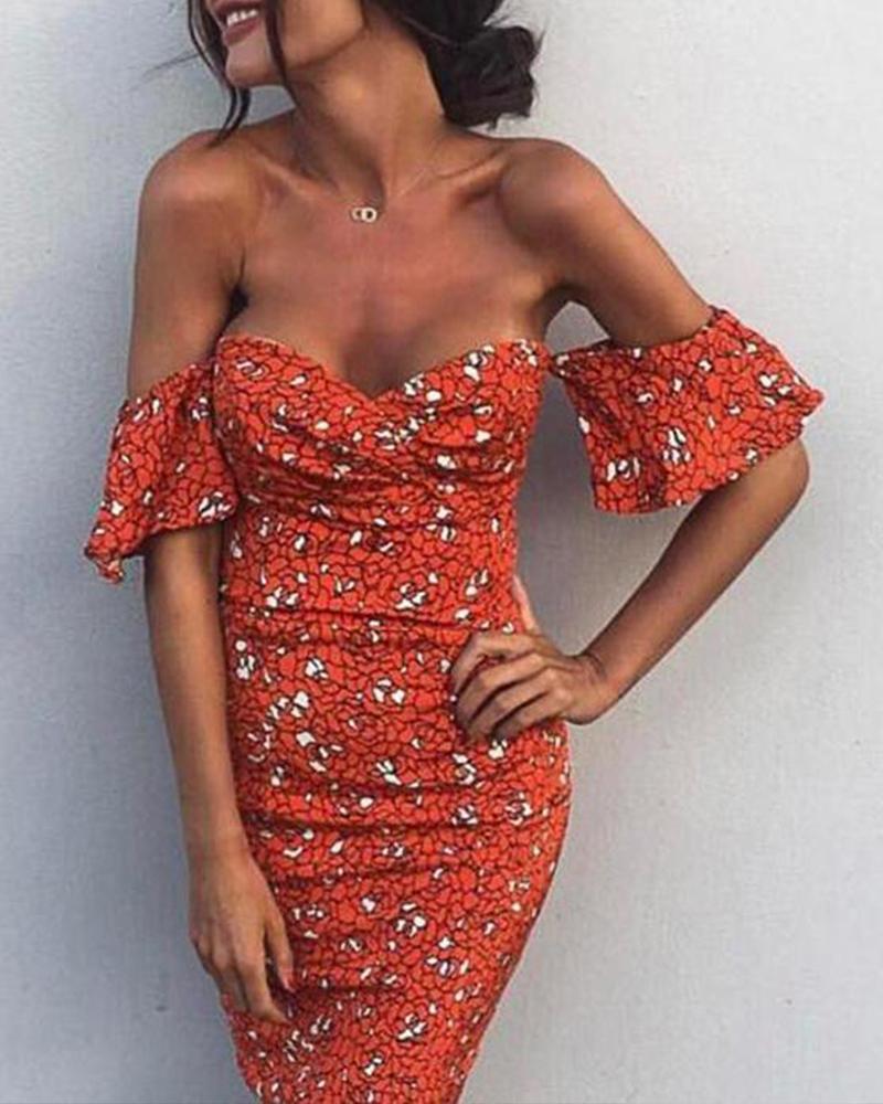 

Floral Print Tube Bodycon Dress, Red