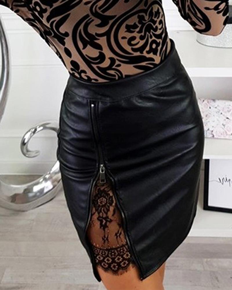 

Sexy PU Zipper Mini Skirt, Black