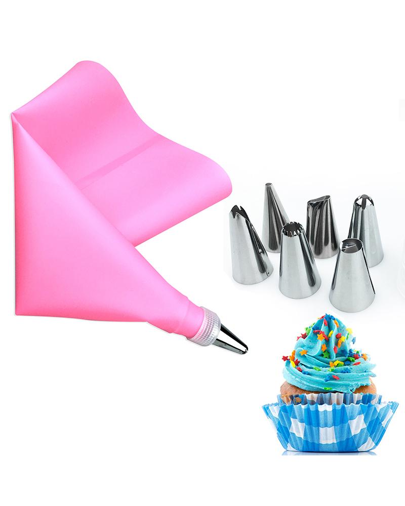 

Set Stainless Steel Pastry Nozzles for Cream with Pastry Bag, Pink