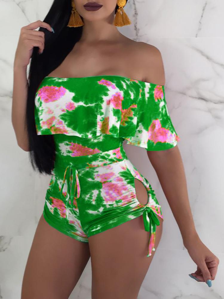 

Off Shoulder Tie-dyed Print Cutout Side Romper