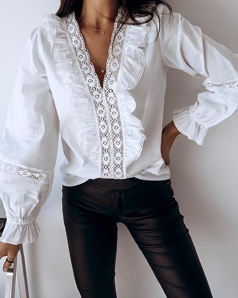 

Ruffle Lace Trim Blouse