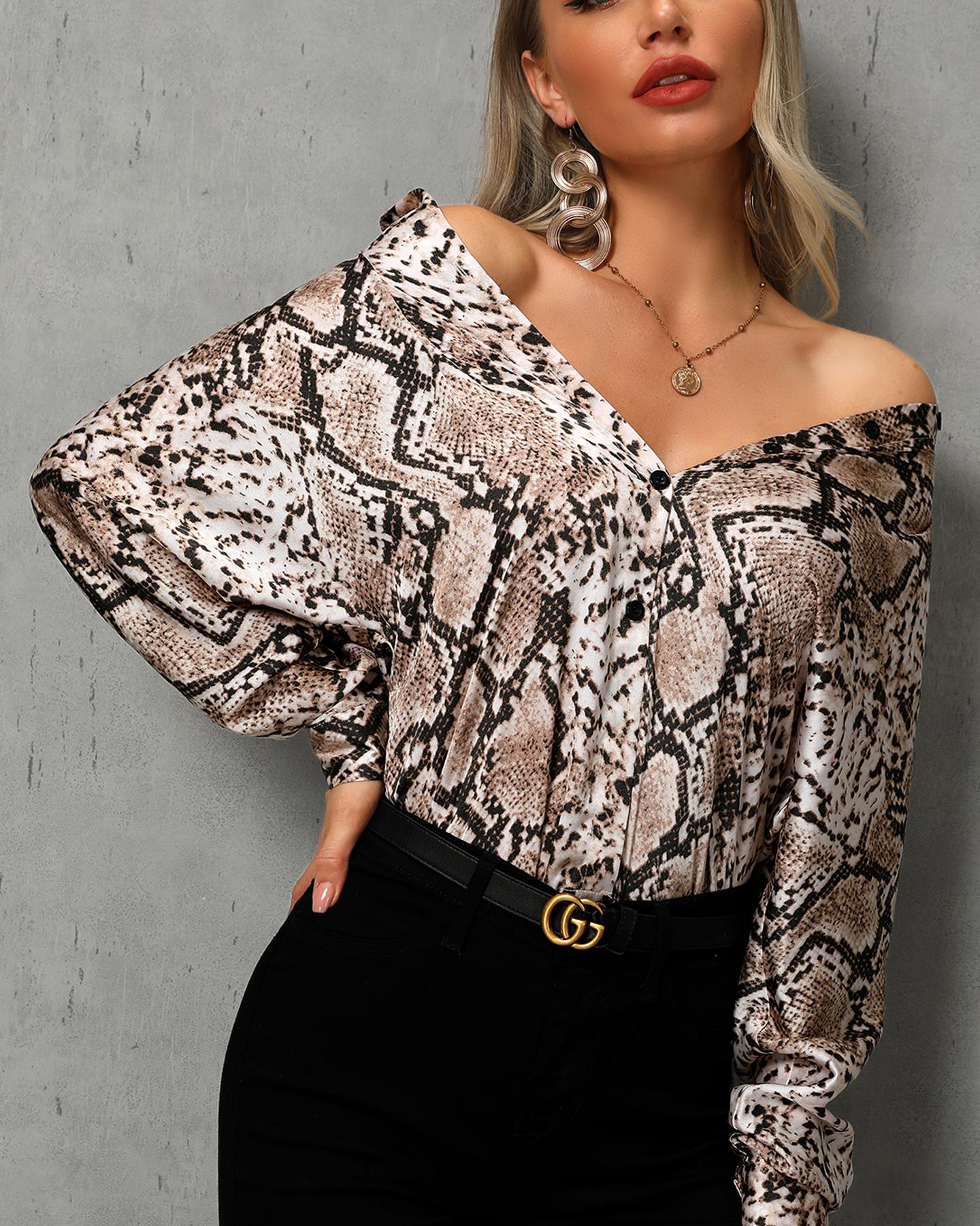 

Snakeskin Print Long Sleeve Blouse