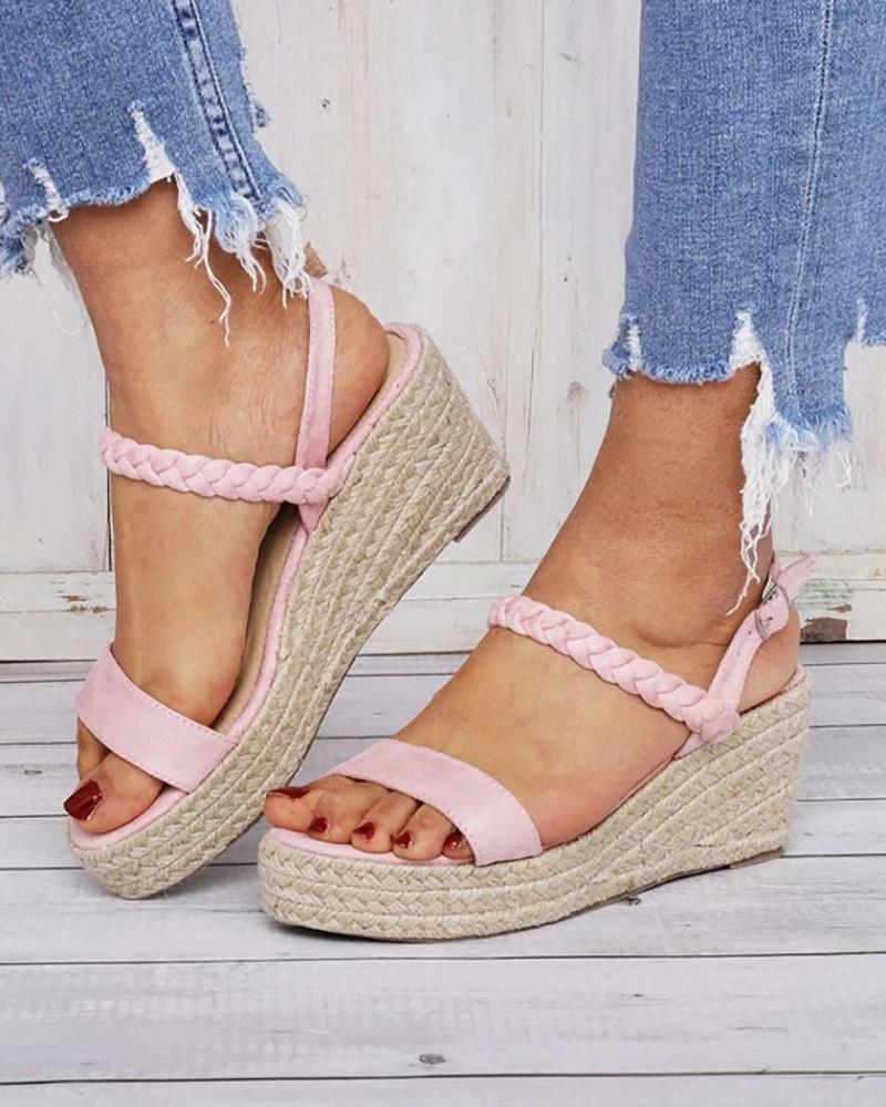 

Braided Strap Espadrille Platform Sandals, Pink