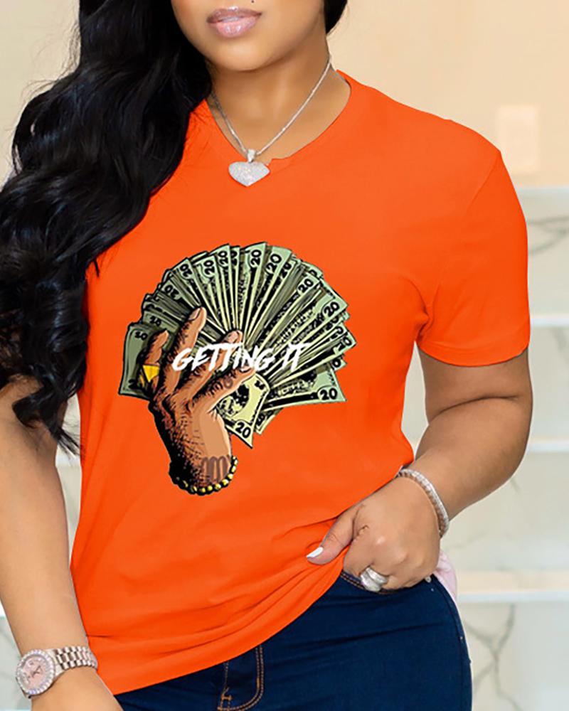 

Letter Slogan Print Short Sleeve Casual T-shirt, Orange