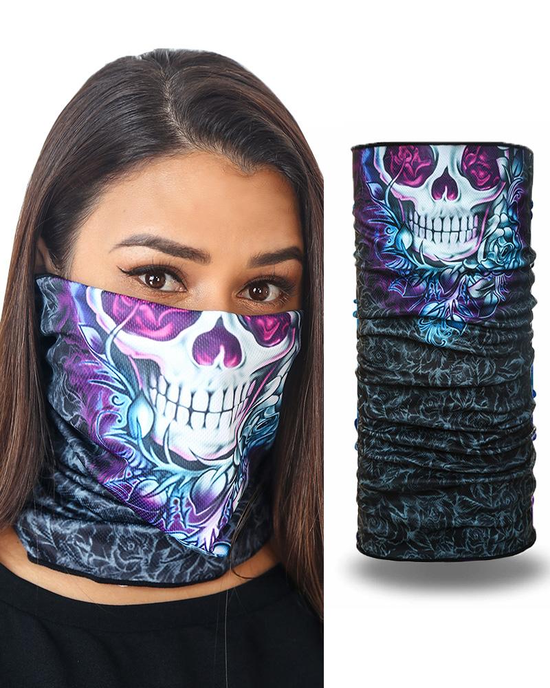 

Skull Print Breathable Face Bandana Magic Scarf Headwrap Balaclava, Purple