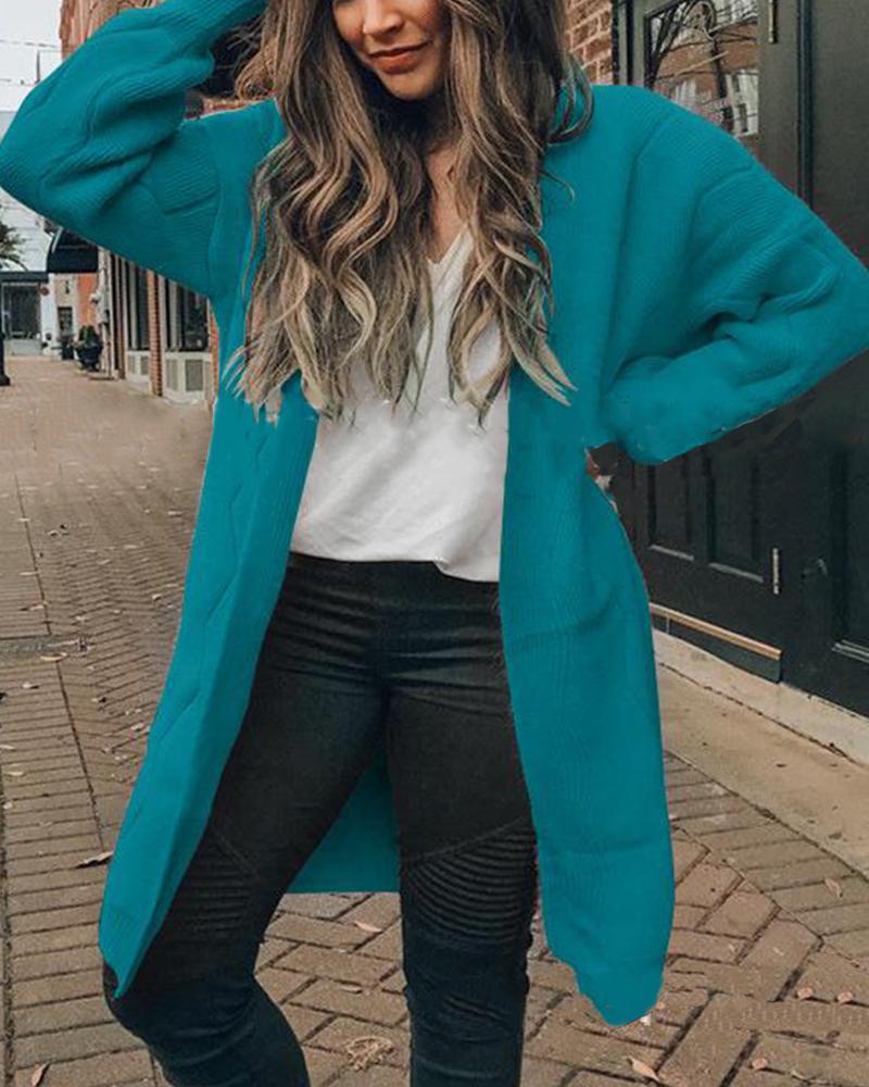 

Open Front Knit Casual Cardigan, Blue