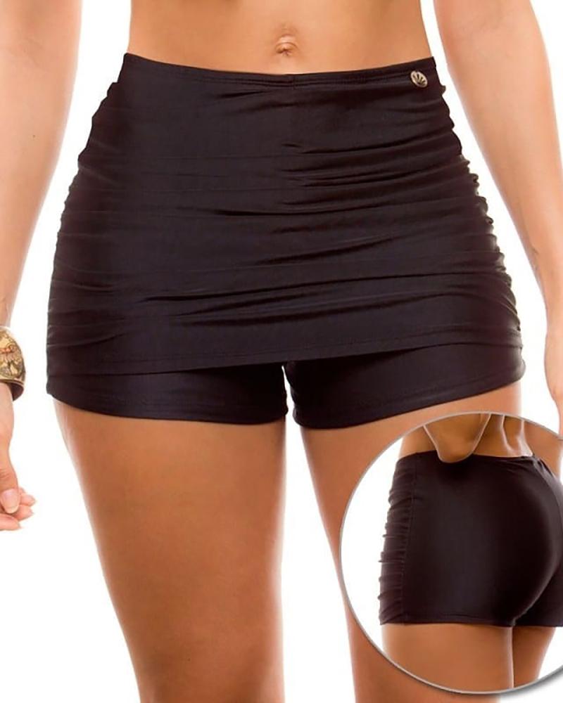 

High Waist Culotte Design Ruched Sporty Shorts, Black