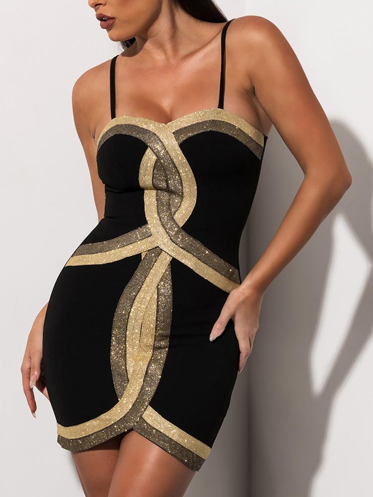 

Spaghetti Strap Glitter Insert Party Dress, Black