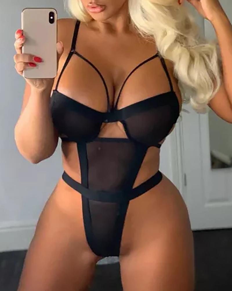 

Sheer Mesh Cutout Backless Teddies, Black