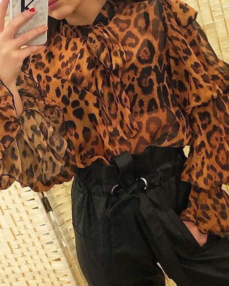 

Layered Sleeve Mesh Top, Leopard