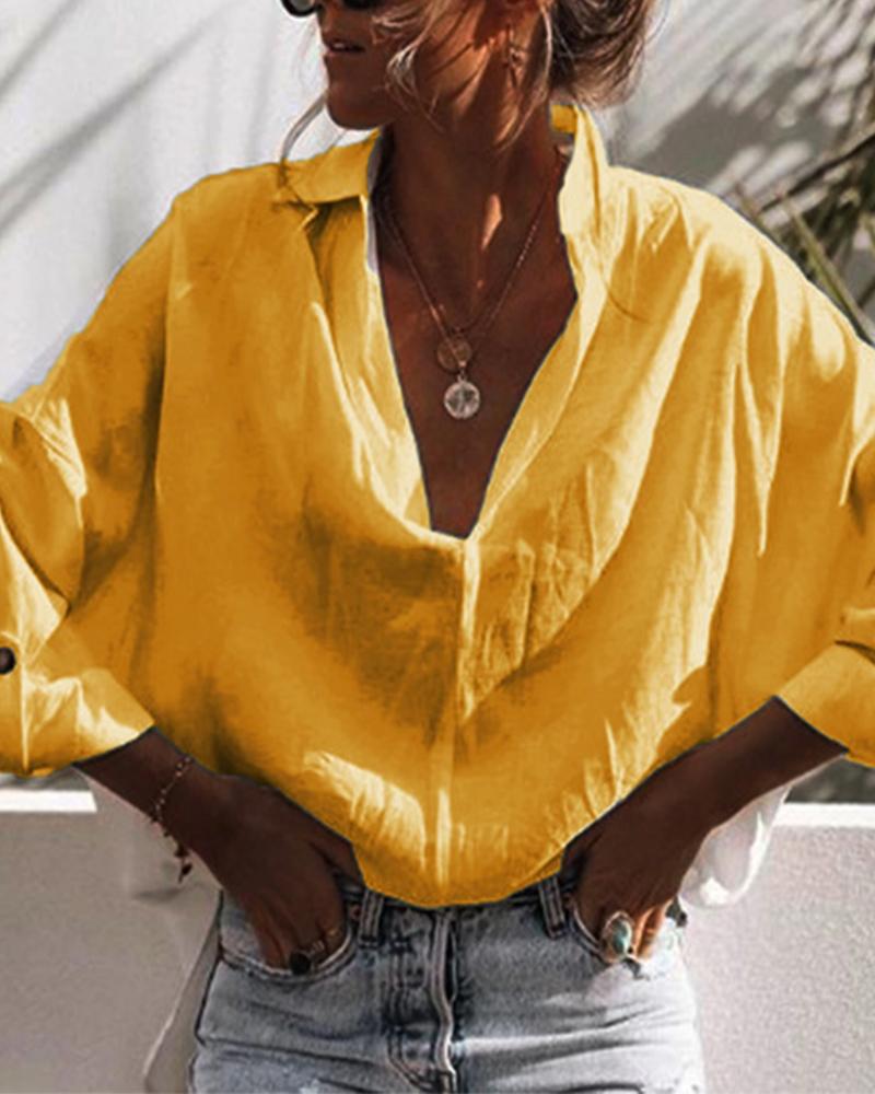 

Long Sleeve Solid Loose Fit Blouse, Yellow
