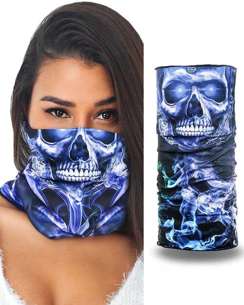 

Skull Print Breathable Face Bandana Magic Scarf Headwrap Balaclava, Dark blue
