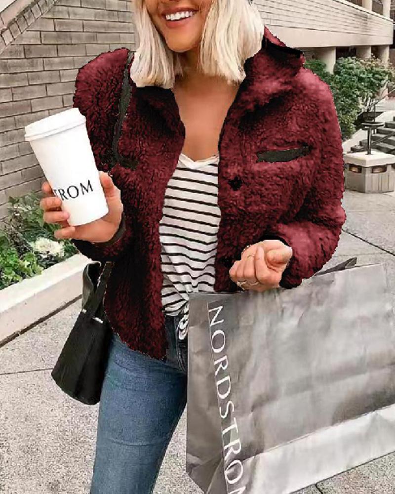 

Faux Fur Dual Pocket Coat, Red