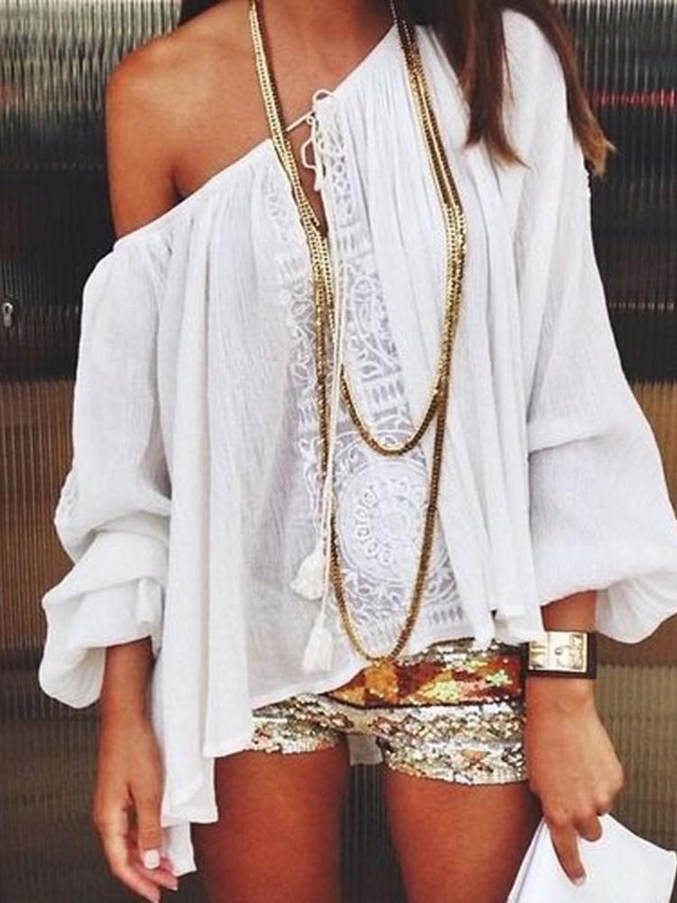 

NEW Women Sexy Long Sleeve Off Shoulder Lace Patchwork Casual Tee T-Shirt Blouse