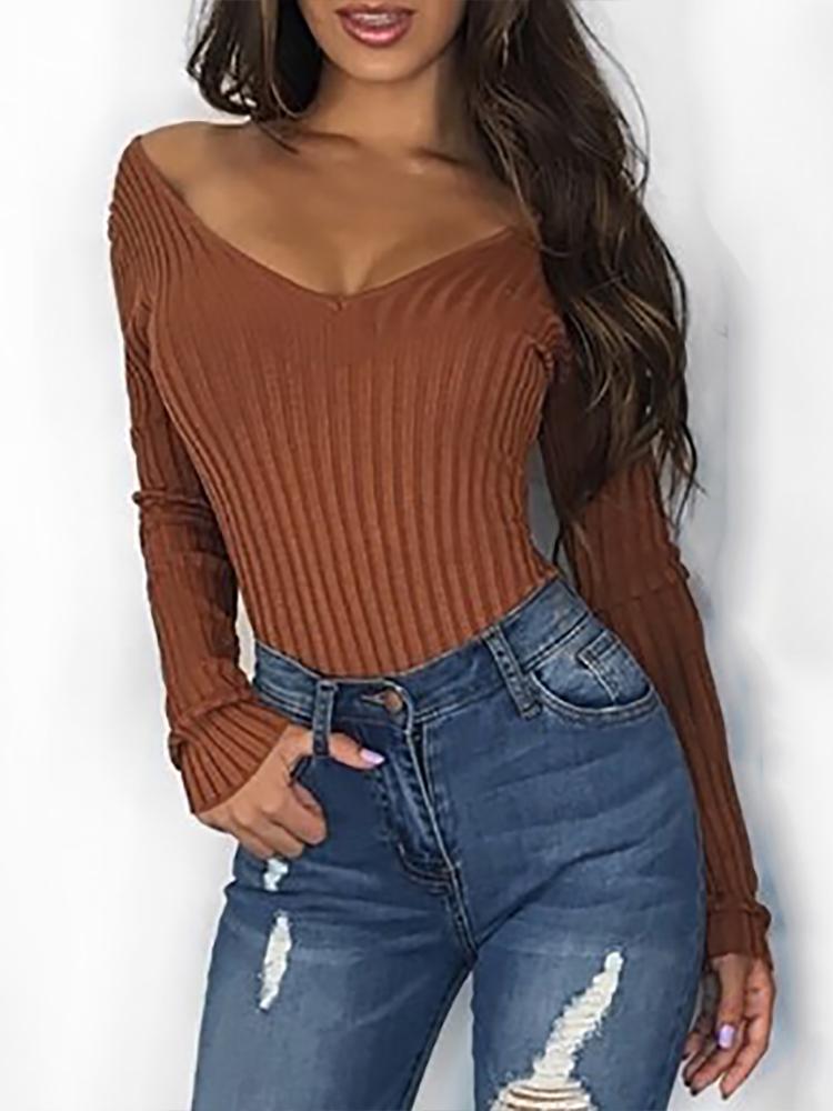 

Solid Double V-Neck Long Sleeve Bodysuit