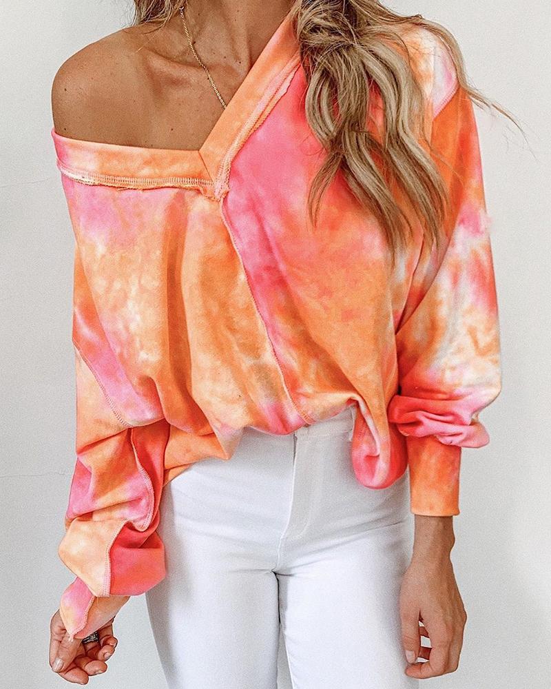 

Tie Dye Print Long Sleeve Casual Top, Orange