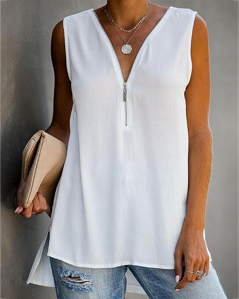 

Zipper Design Crisscross Cutout Back Tank Top, White