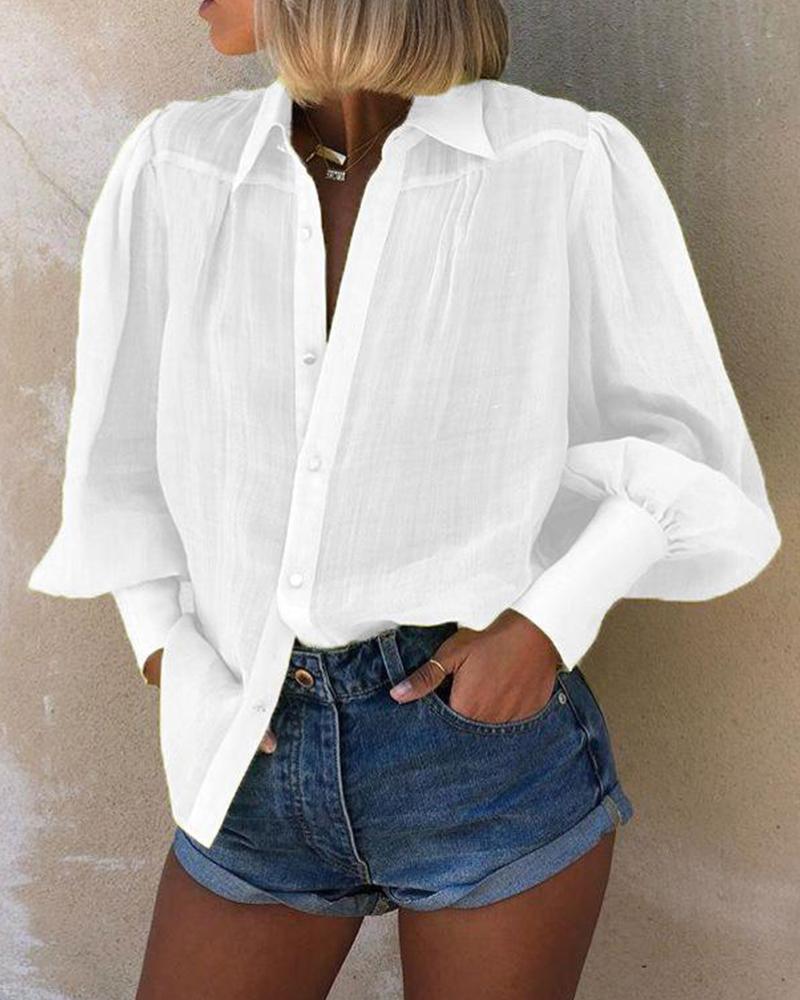 

Mutton Sleeve Button Detail Blouse, White
