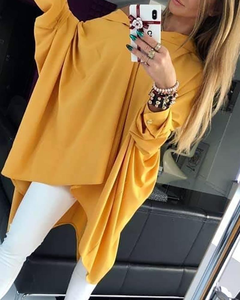 

Solid Batwing Sleeve Ruched Shirt
