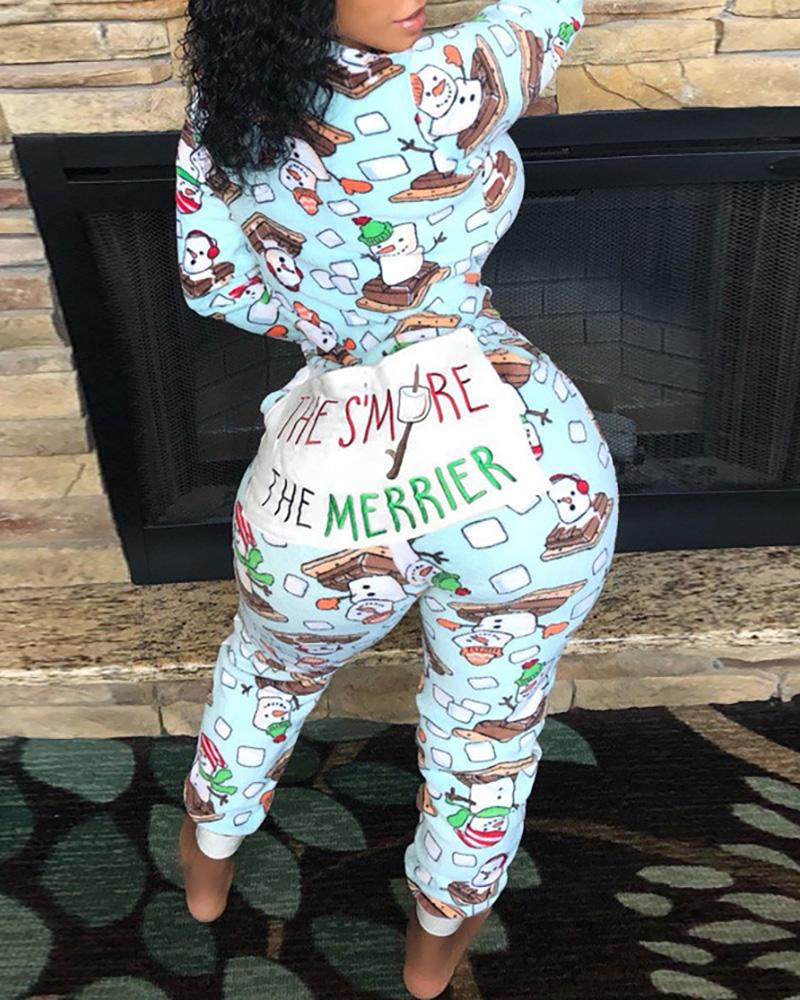 

Christmas Mixed Letter Print Lounge Jumpsuit, Light blue