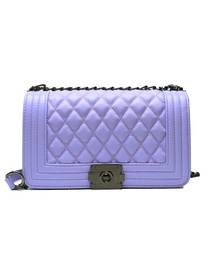 

Lock Quilted Chain Crossbody Bag, Purple