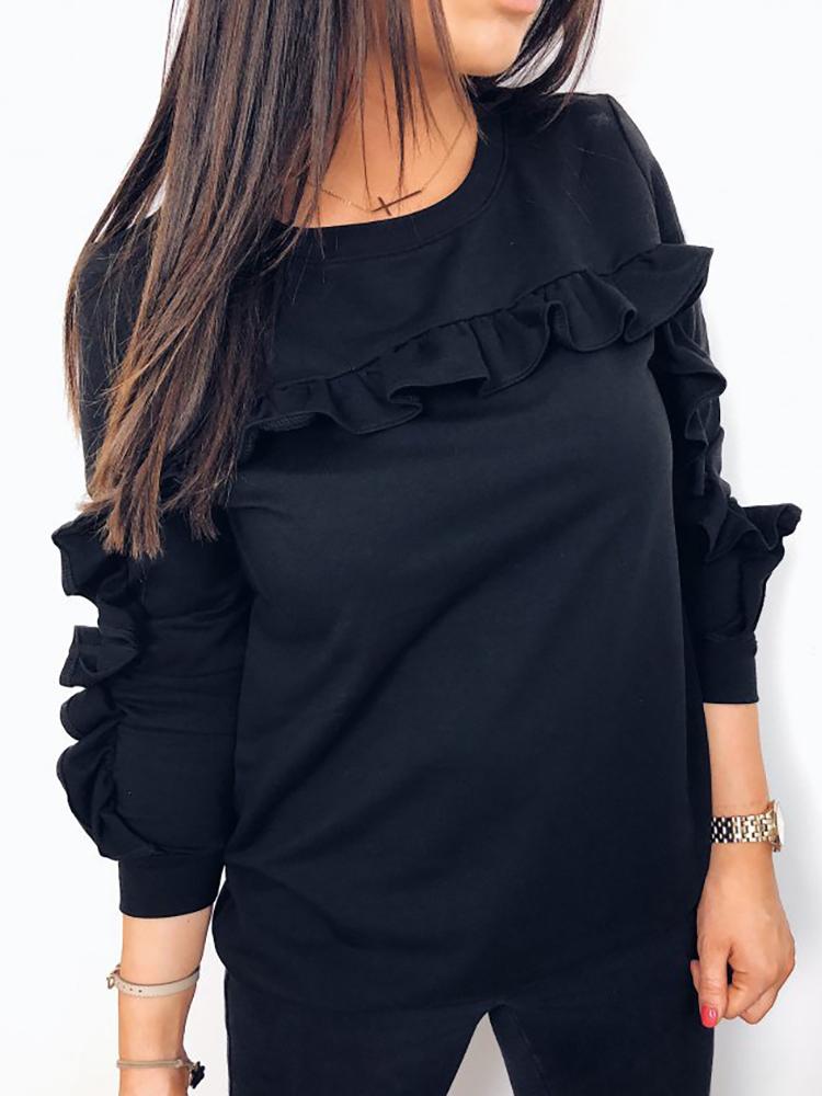 

Solid Frills Long Sleeve Pullover Sweatshirt