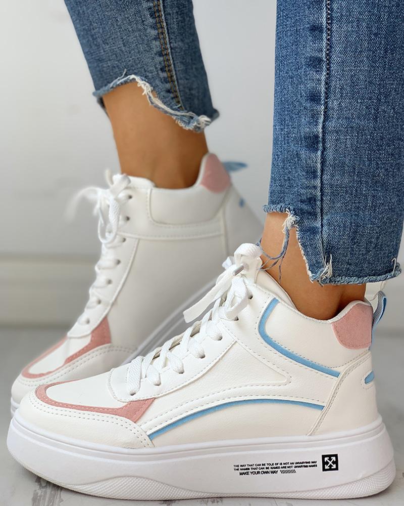 

Colorblok Leather Lace-Up Casual Sneakers, Pink