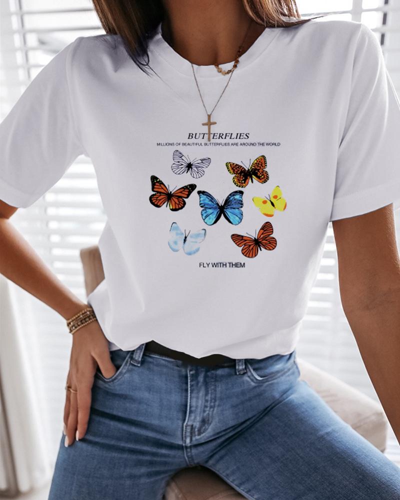 

Butterfly Letter Print Glitter T-Shirt, White