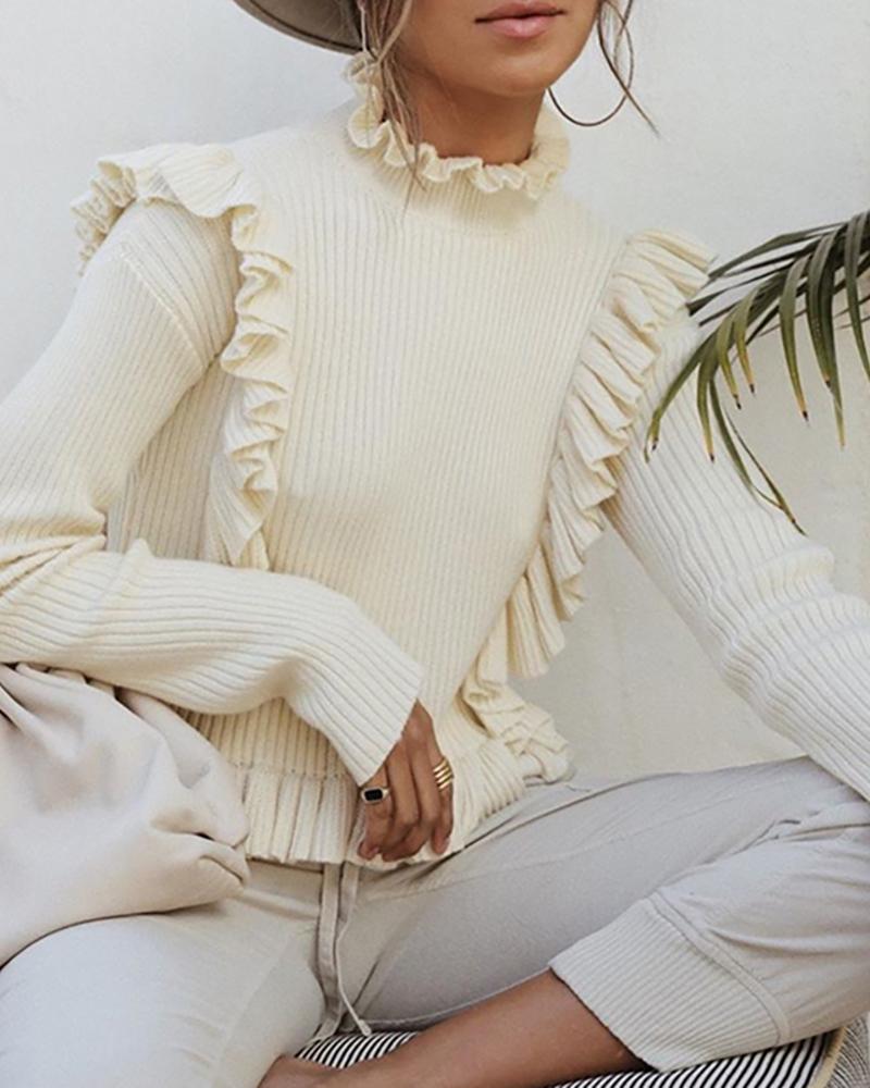 

Ruffles Sleeveless Knit Top, Beige