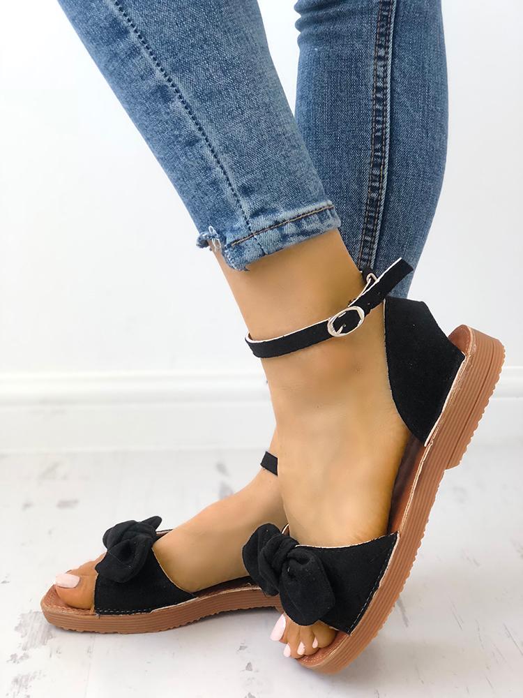 

Solid Denim Bow Decorate Sandals