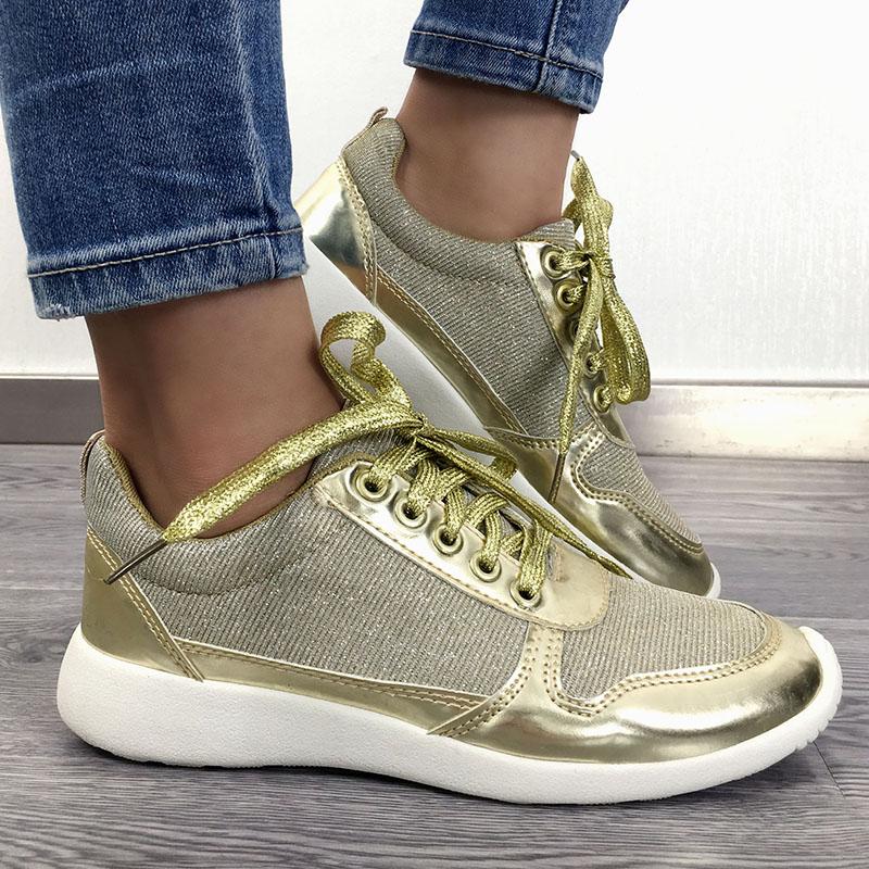 

Insert Glittering Lace-up PU PU Sneakers, Gold